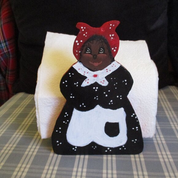 FINAL SALE! VTG Hand painted Black Americana Napkin Holder/Letter Holder - Picture 1 of 10